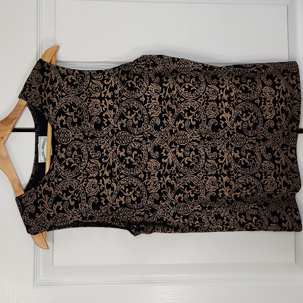 Vintage‎ Frazier Lawrence Gold & Black Paisley Print Shirt Size LG Tapestry Look